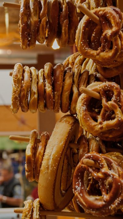 Hooks filled with pretzels in a Nuremberg restaurant