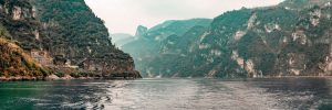 Lush cliffs lining the Three Gorges on the Yangtze River