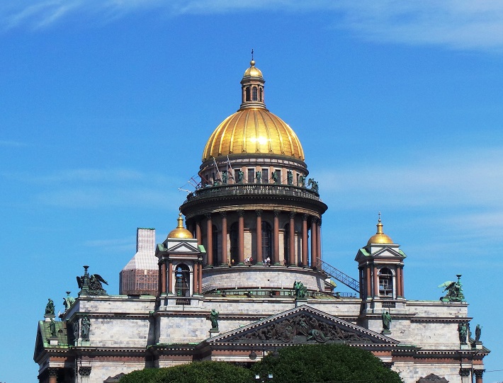 The shining gold dome of Saint Isaacs Cathedral in St Petersburg