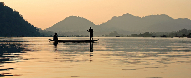 FIsherman enjoying dusk upon the Mekong River